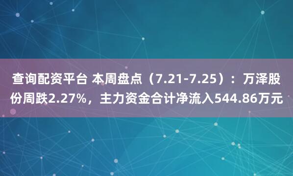 查询配资平台 本周盘点（7.21-7.25）：万泽股份周跌2.27%，主力资金合计净流入544.86万元
